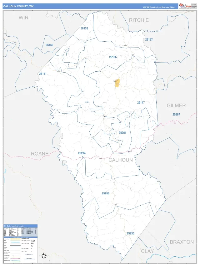 Calhoun County, WV ZIP Code Wall Map, Business Reference style