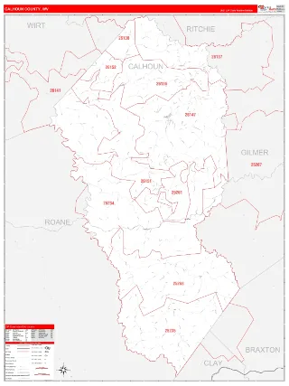Calhoun County, WV RedLine style ZIP Code wall map