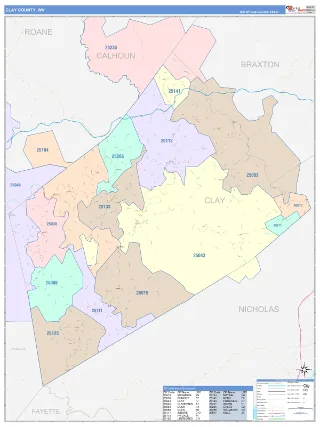 Clay County, WV ColorCast style ZIP Code wall map