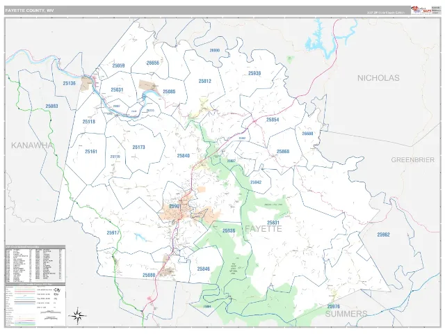 Fayette County, WV ZIP Code Wall Map, Classic style