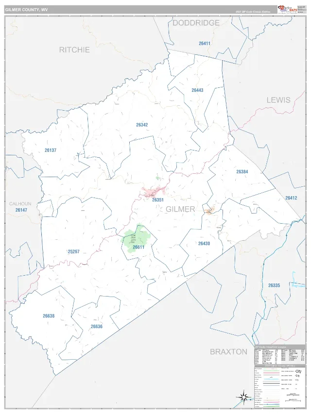 Gilmer County, WV ZIP Code Wall Map, Classic style