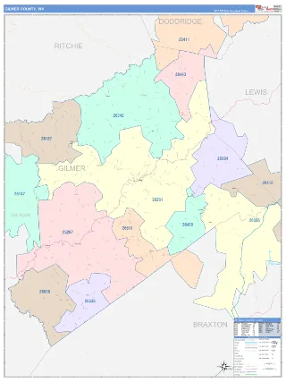 Gilmer County, WV ColorCast style ZIP Code wall map