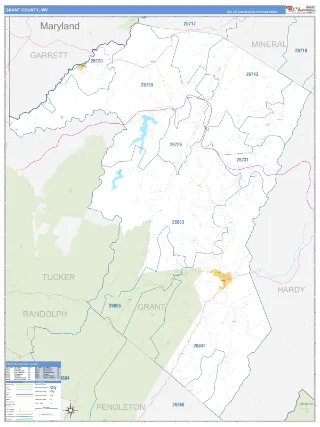 Grant County, WV Business Reference style ZIP Code wall map