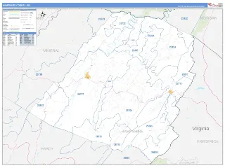 Hampshire County, WV Business Reference style ZIP Code wall map