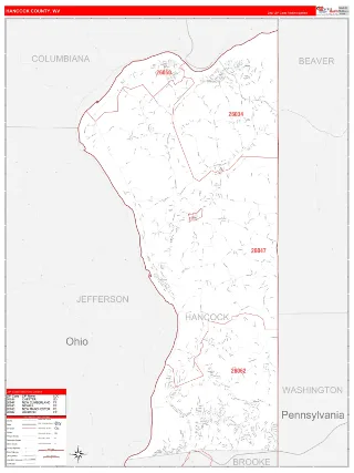 Hancock County, WV RedLine style ZIP Code wall map