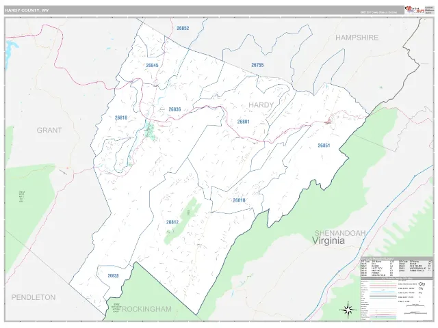 Hardy County, WV ZIP Code Wall Map, Classic style