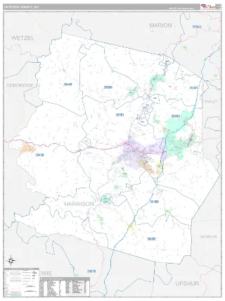 Harrison County, WV Classic style ZIP Code wall map