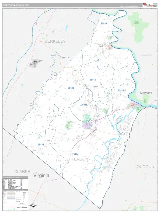 Jefferson County, WV Classic style ZIP Code wall map