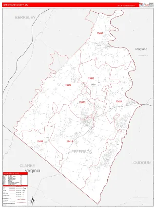 Jefferson County, WV RedLine style ZIP Code wall map