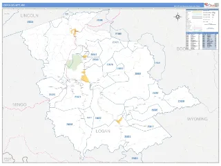 Logan County, WV Business Reference style ZIP Code wall map
