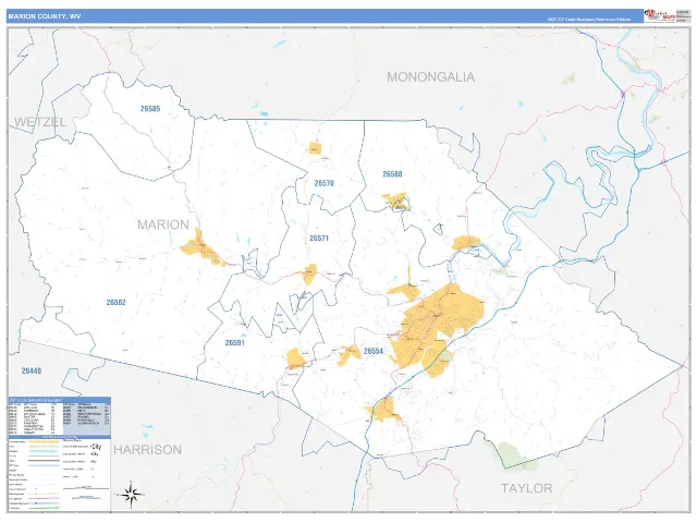 Marion County, WV ZIP Code Wall Map, Business Reference style