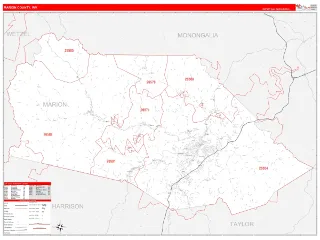 Marion County, WV RedLine style ZIP Code wall map