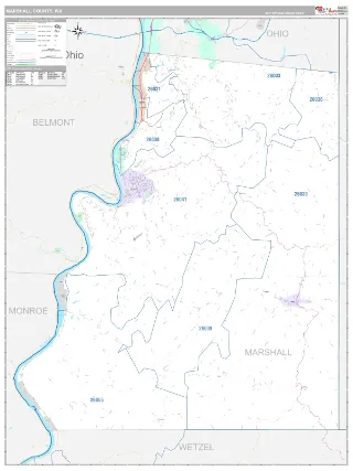 Marshall County, WV Classic style ZIP Code wall map