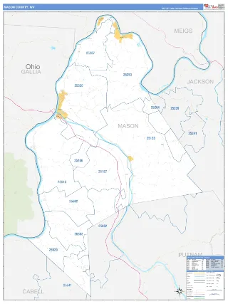 Mason County, WV Business Reference style ZIP Code wall map