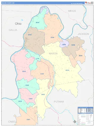 Mason County, WV ColorCast style ZIP Code wall map
