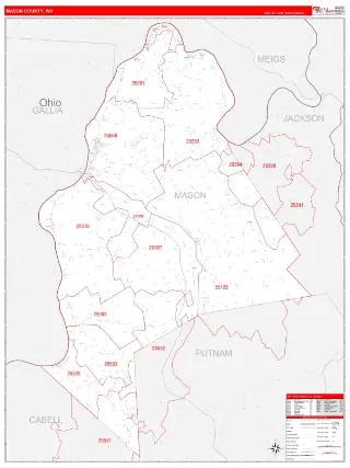 Mason County, WV RedLine style ZIP Code wall map