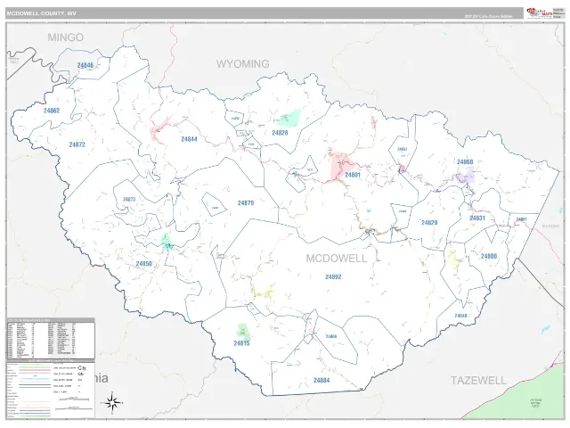 McDowell County, WV ZIP Code Wall Map, Classic style