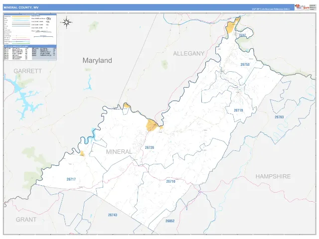 Mineral County, WV ZIP Code Wall Map, Business Reference style