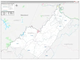 Mineral County, WV Classic style ZIP Code wall map
