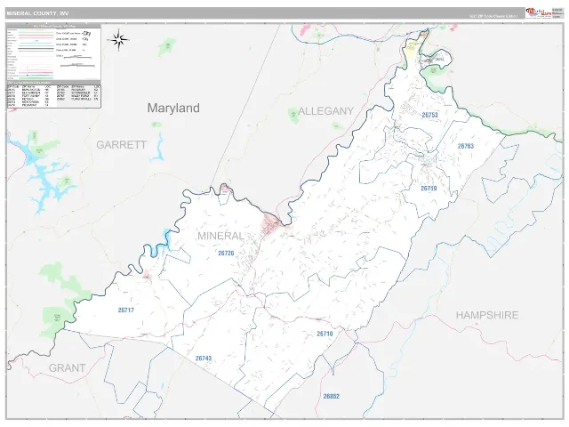 Mineral County, WV ZIP Code Wall Map, Classic style