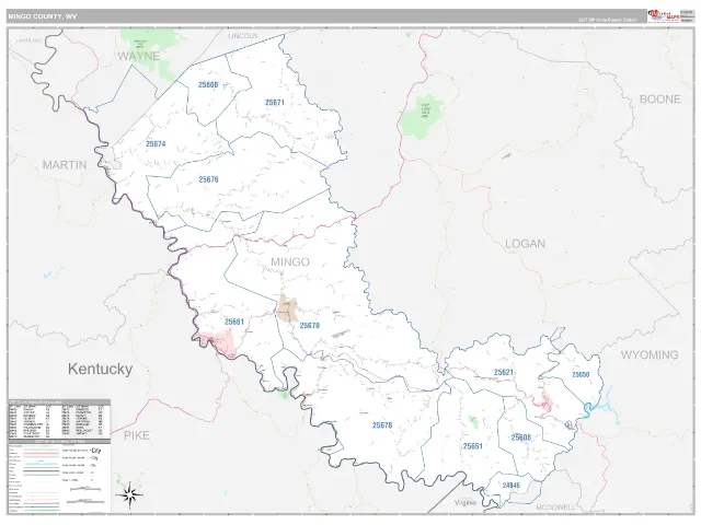 Mingo County, WV ZIP Code Wall Map, Classic style