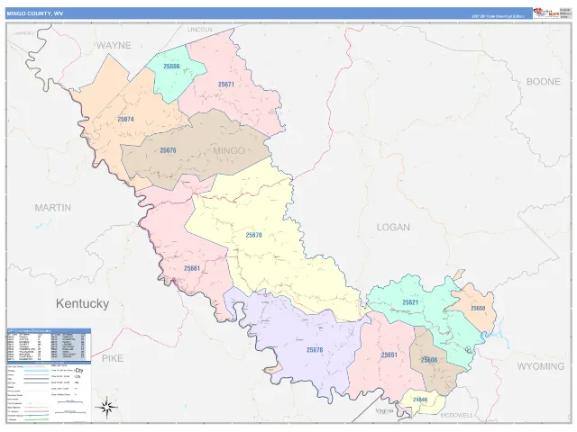 Mingo County, WV ZIP Code Wall Map, ColorCast style