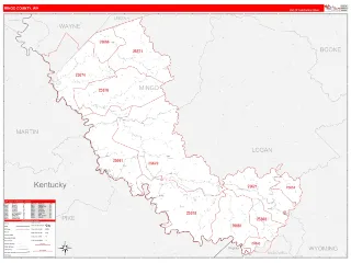 Mingo County, WV RedLine style ZIP Code wall map
