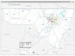 Monongalia County, WV Classic style ZIP Code wall map