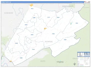 Monroe County, WV Business Reference style ZIP Code wall map