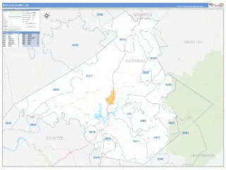 Nicholas County, WV Business Reference style ZIP Code wall map