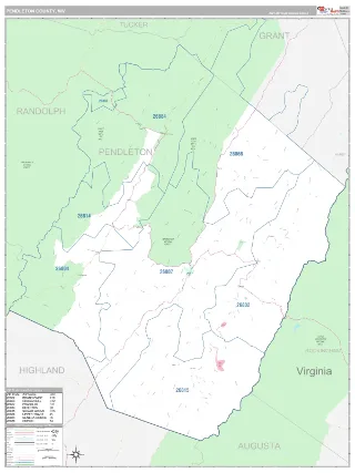 Pendleton County, WV Classic style ZIP Code wall map