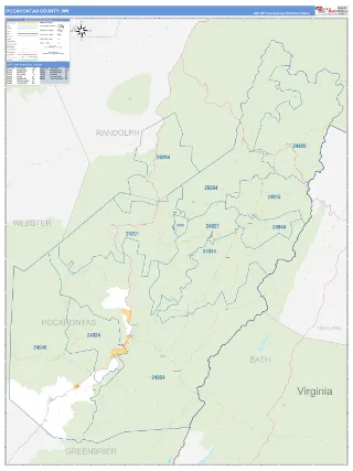 Pocahontas County, WV Business Reference style ZIP Code wall map