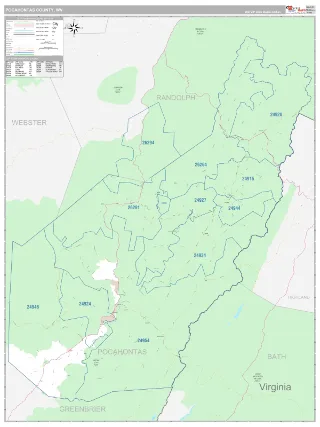 Pocahontas County, WV Classic style ZIP Code wall map