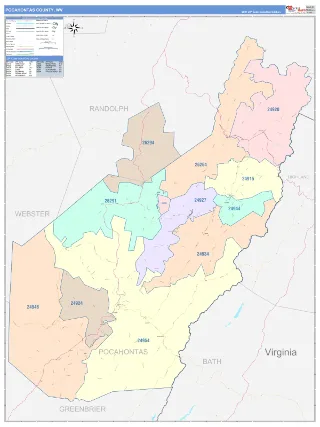 Pocahontas County, WV ColorCast style ZIP Code wall map