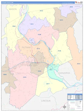Putnam County, WV ColorCast style ZIP Code wall map
