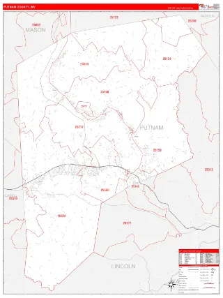 Putnam County, WV RedLine style ZIP Code wall map