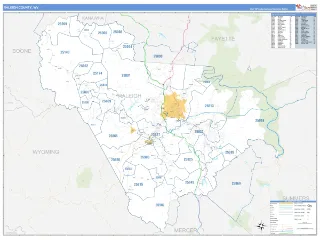 Raleigh County, WV Business Reference style ZIP Code wall map