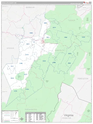 Randolph County, WV Classic style ZIP Code wall map