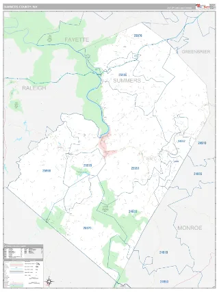 Summers County, WV Classic style ZIP Code wall map