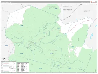 Tucker County, WV Classic style ZIP Code wall map