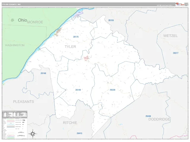 Tyler County, WV ZIP Code Wall Map, Classic style