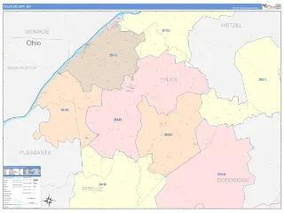 Tyler County, WV ColorCast style ZIP Code wall map