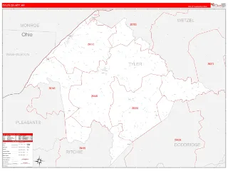 Tyler County, WV RedLine style ZIP Code wall map
