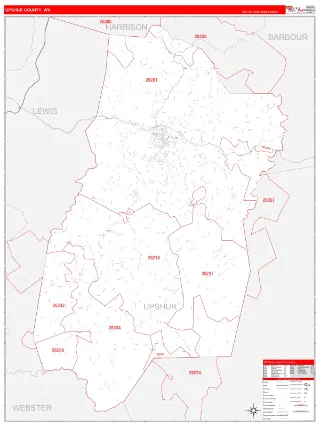 Upshur County, WV RedLine style ZIP Code wall map