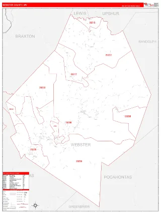 Webster County, WV RedLine style ZIP Code wall map