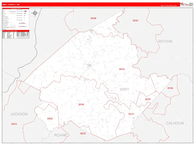 Wirt County, WV ZIP Code Wall Map, RedLine style