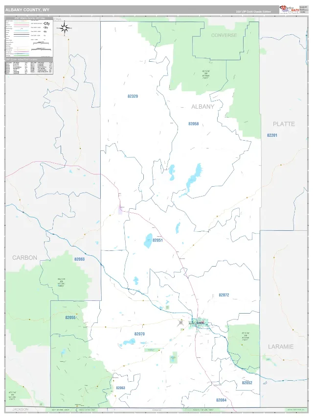 Albany County, WY ZIP Code Wall Map, Classic style