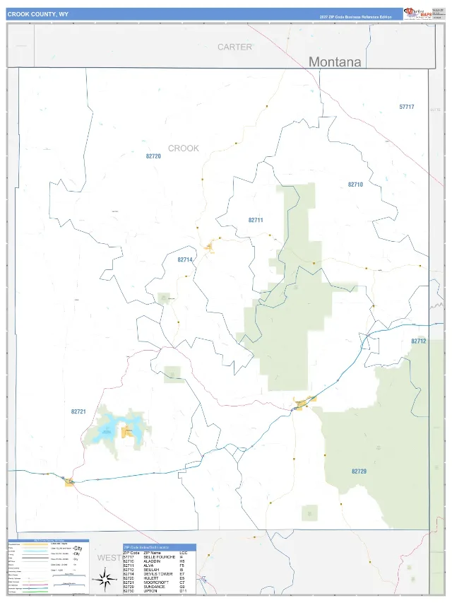 Crook County, WY ZIP Code Wall Map, Business Reference style