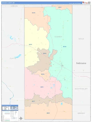 Goshen County, WY ColorCast style ZIP Code wall map