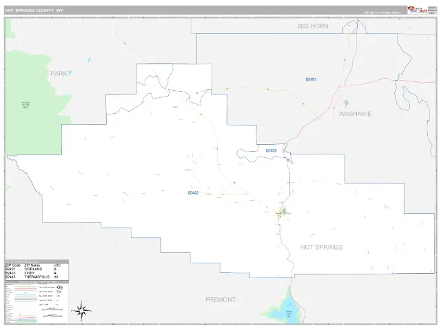 Hot Springs County, WY ZIP Code Wall Map, Classic style